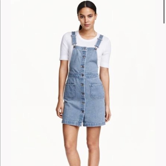 H&M Denim Overall Button Pinafore Dress in Light Wash Size 34/US 4 XS - Picture 12 of 14